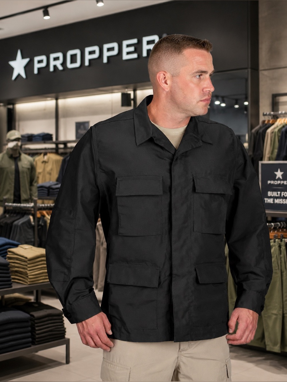 Mens Black Tactical Long Sleeve Shirt